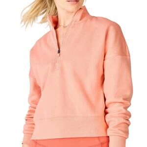 Fabletics Caterina mock neck half zip pullover sweatshirt Coral Pink Small
